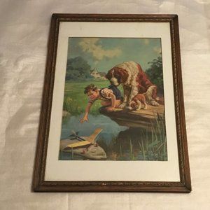 Vintage 1948 framed lithograph print Grounded by Hy Hintermeister